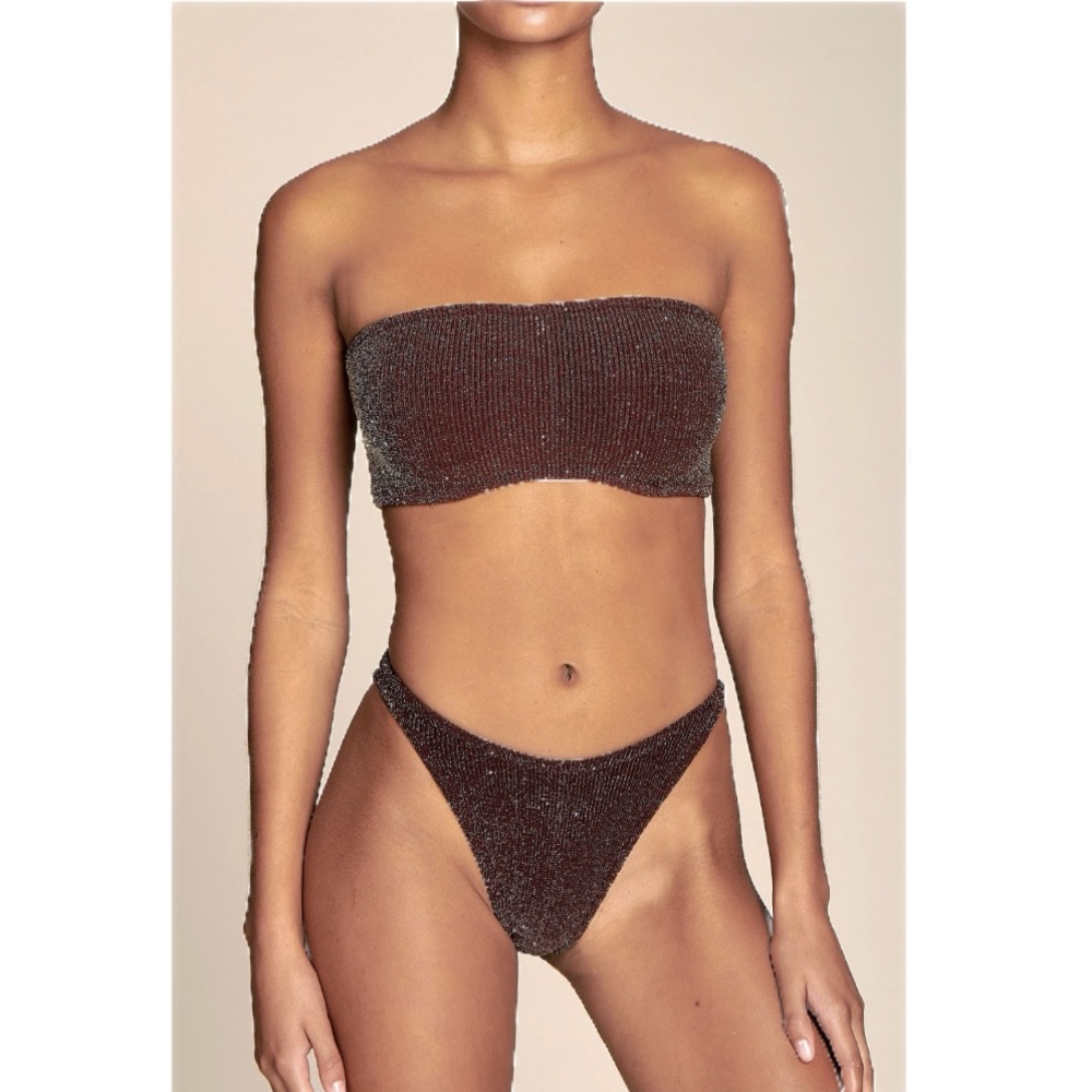 Hunza G Gabrielle Bikini Burgundy Lurex One Size